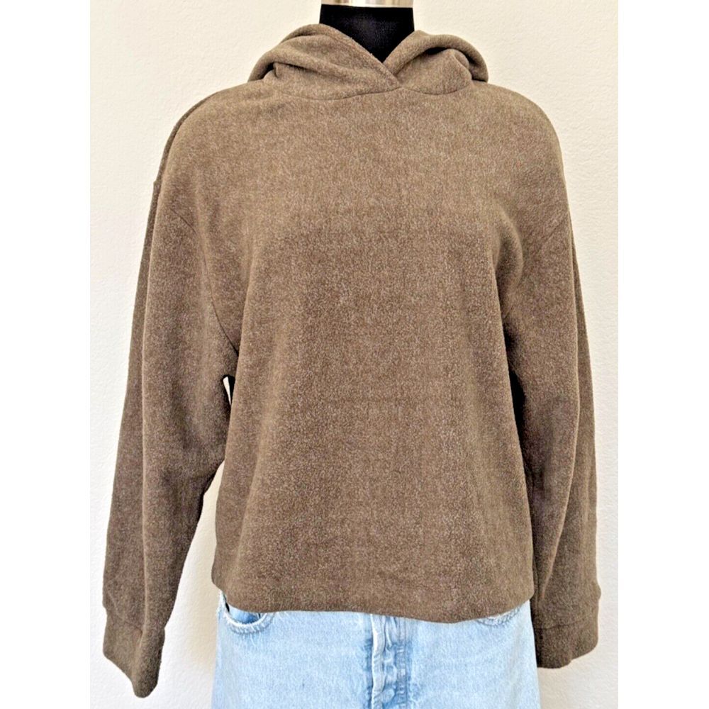 Zara Hooded Sweater Womens Large Chocolate‎ Brown Cropped Long Sleeves